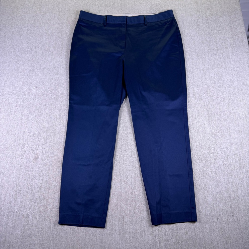 Orvis Trousers Women 16 Navy Blue Straight Leg Stretch Cotton Flat Front Pants